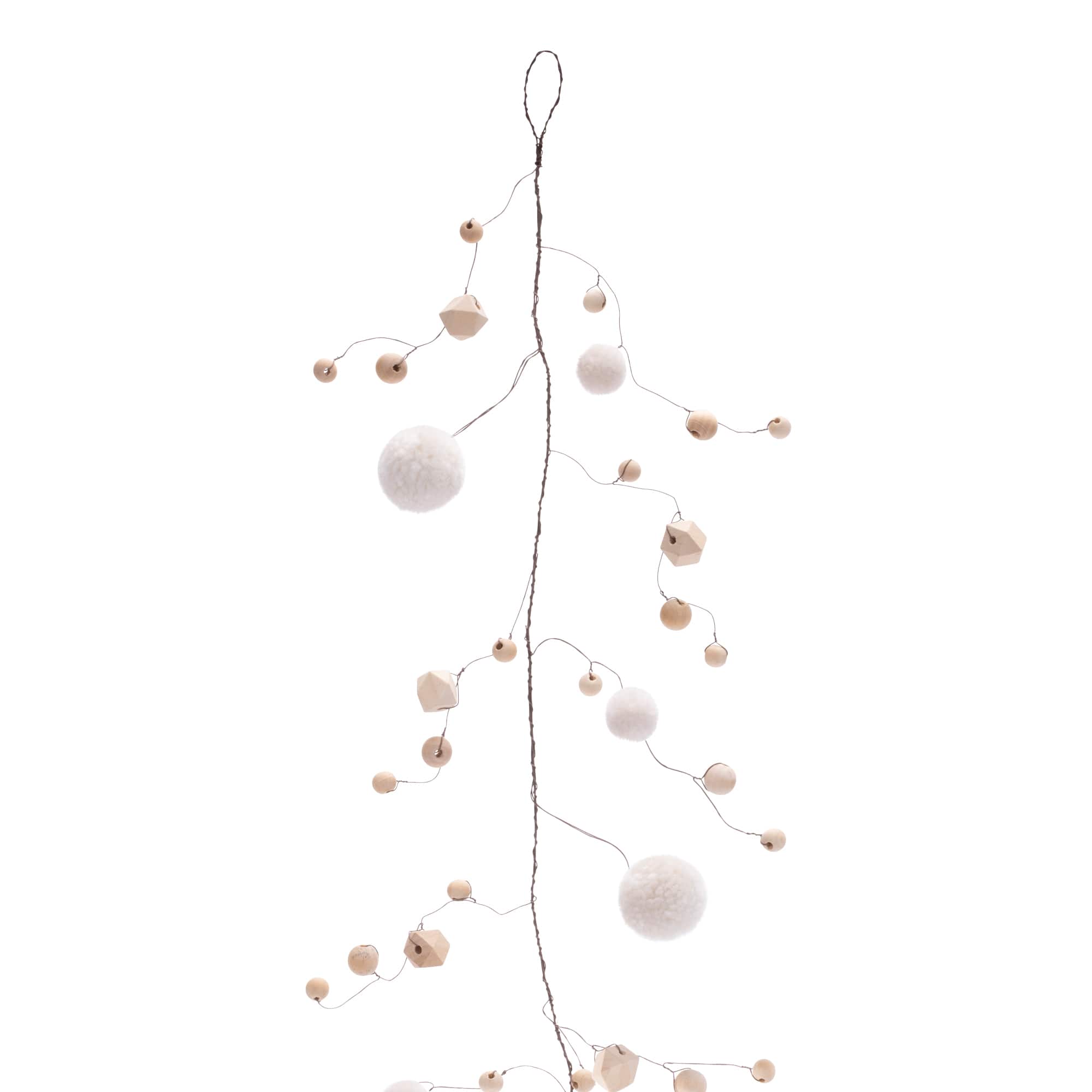 64" Wood Bead & Puff Ball Wire Garlands, 2ct.